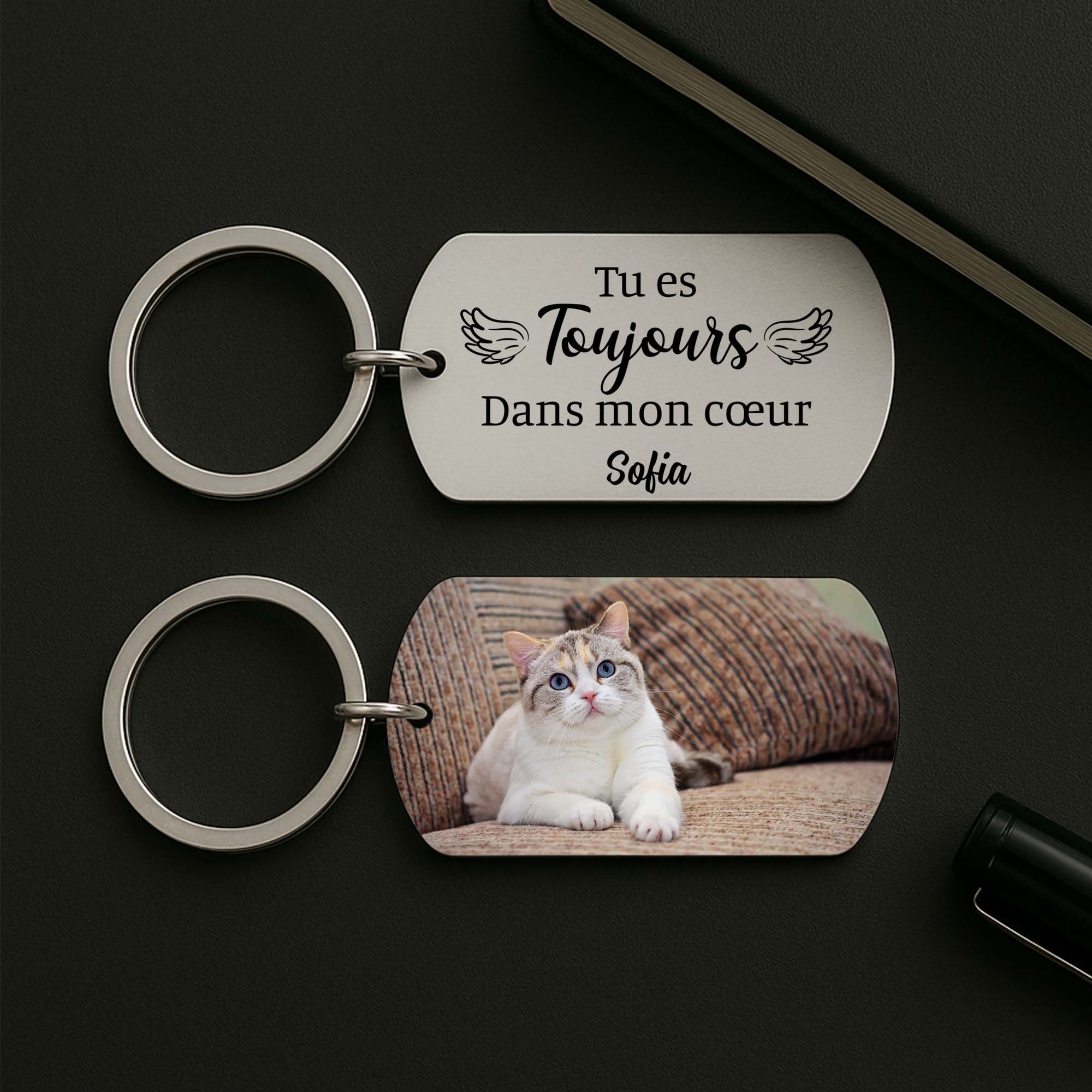 4308JFR2 porte cle aluminium personnalise chien commemoratif avec photo aime pour toujours 4308jkl0c