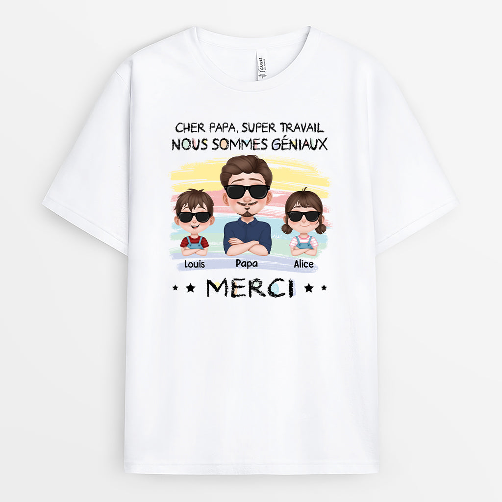 Cher Papa, Super Travail Design Cartoon - Cadeau Personnalisé | T-shirt Pour Papa
