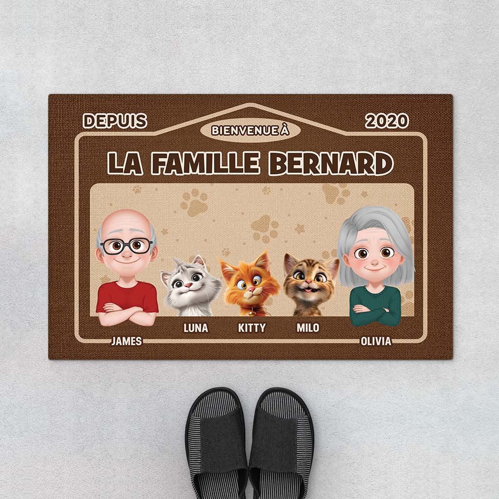 Bienvenue Chez Nous Depuis Design Cartoon - Cadeau Personnalisé | Paillasson Pour Amoureux Des Chats