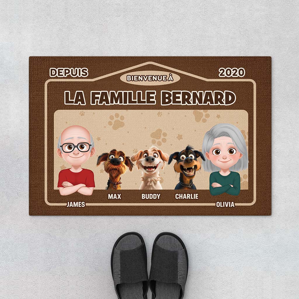 Bienvenue Chez Nous Depuis Design Cartoon - Cadeau Personnalisé | Paillasson Pour Amoureux Des Chiens