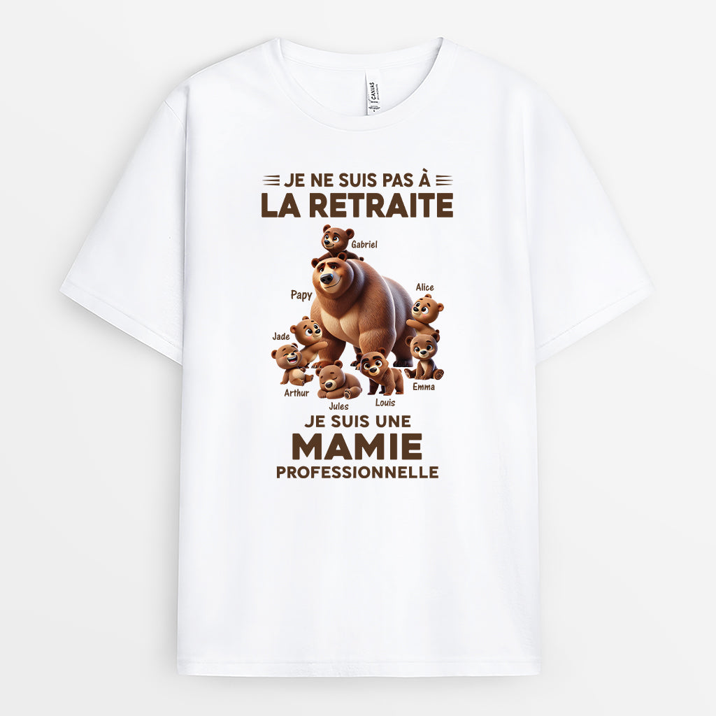 Je Suis Une Mamie Ours Professionnelle Design Cartoon Version Blanc - Cadeau Personnalisé | T-shirt Retraite Pour Mamie