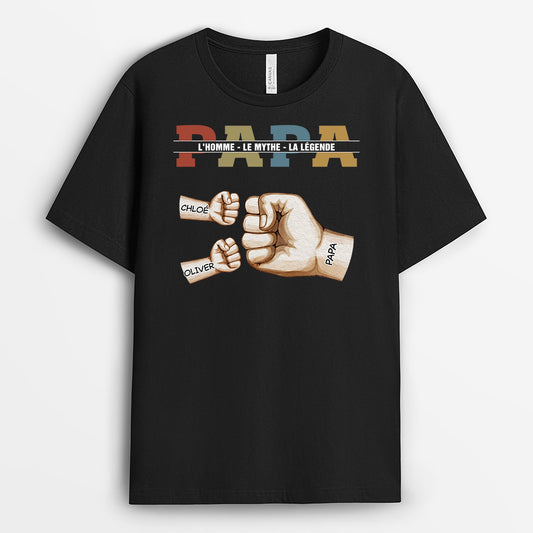 4396AFR1 t shirt papa personnalise lhomme le mythe la legende avec poings 4396akl3b