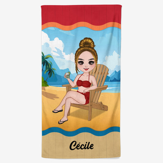 4451BFR1 femme detendue serviette de plage personnalisee 4451b8lma