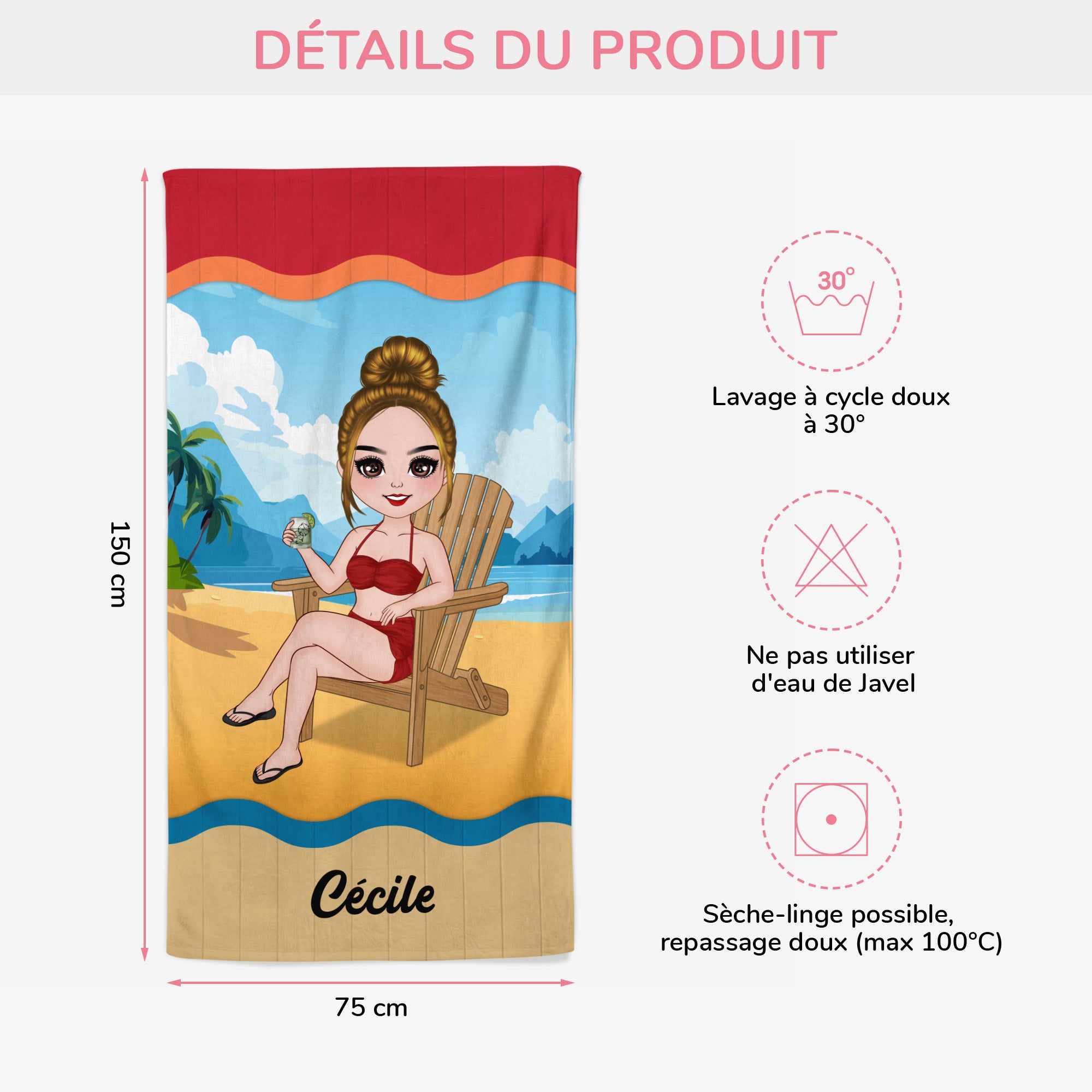 4451BFR3 femme detendue serviette de plage personnalisee 4451b8lma