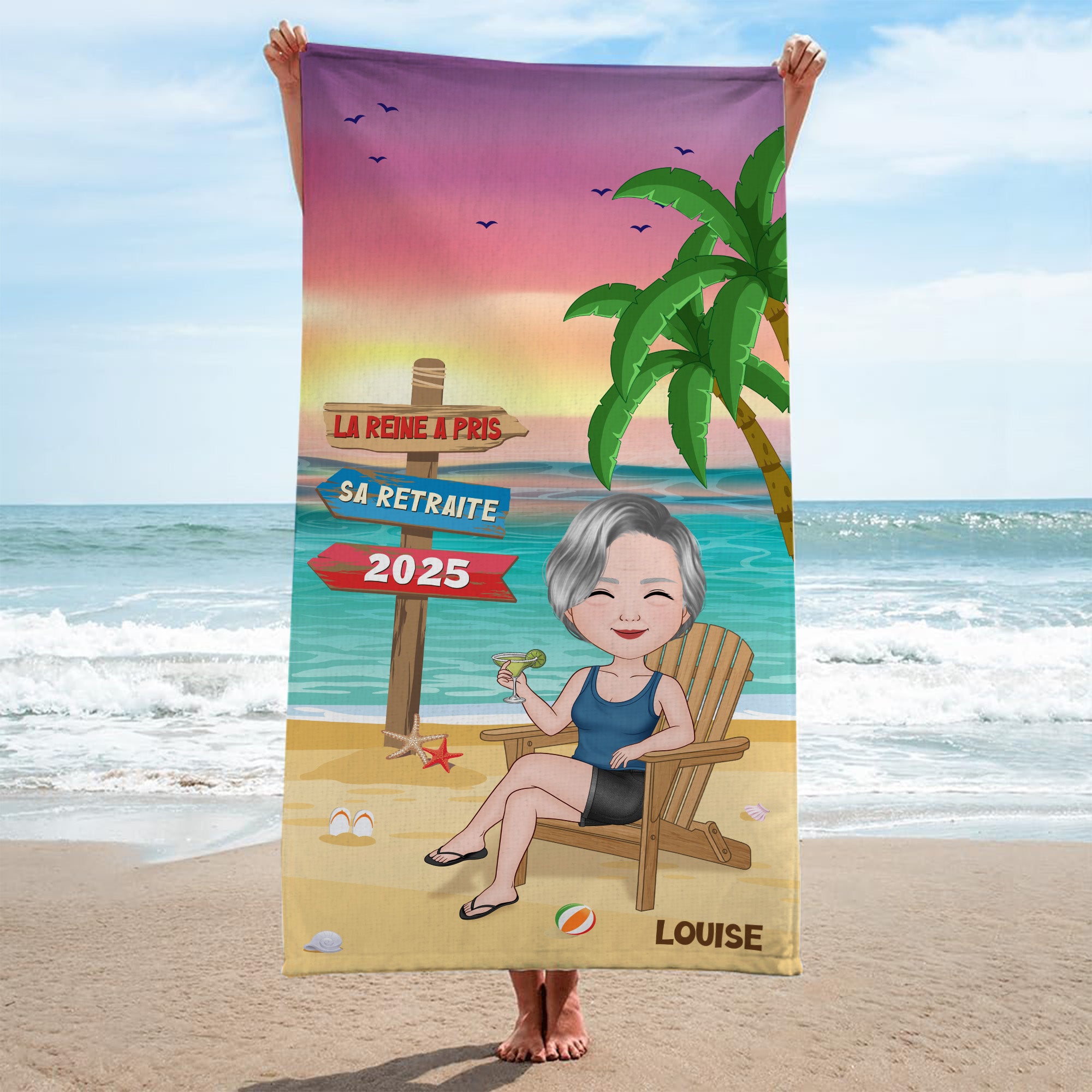 4478BFR2 serviette de plage personnalise legende retraitee 4478b6tmg