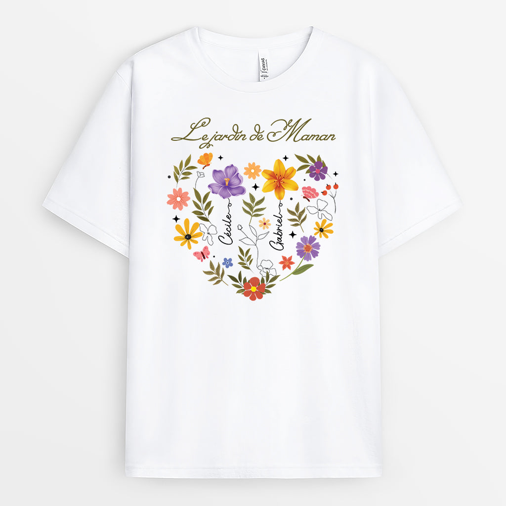 Le Jardin De Maman Avec Cœur Floral - T-shirt Personnalisé