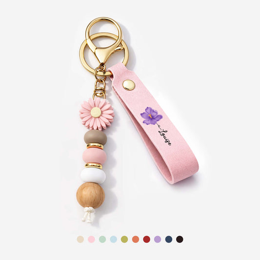 4541MFR1 porte cles marguerite cuir personnalise avec fleur le jardin de maman mamie 4541mjslta