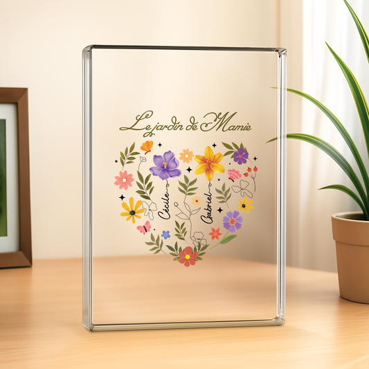 4541RFR2 plaque en acrylique personnalisee rectangulaire le jardin de mamie maman avec coeur 4541rslta