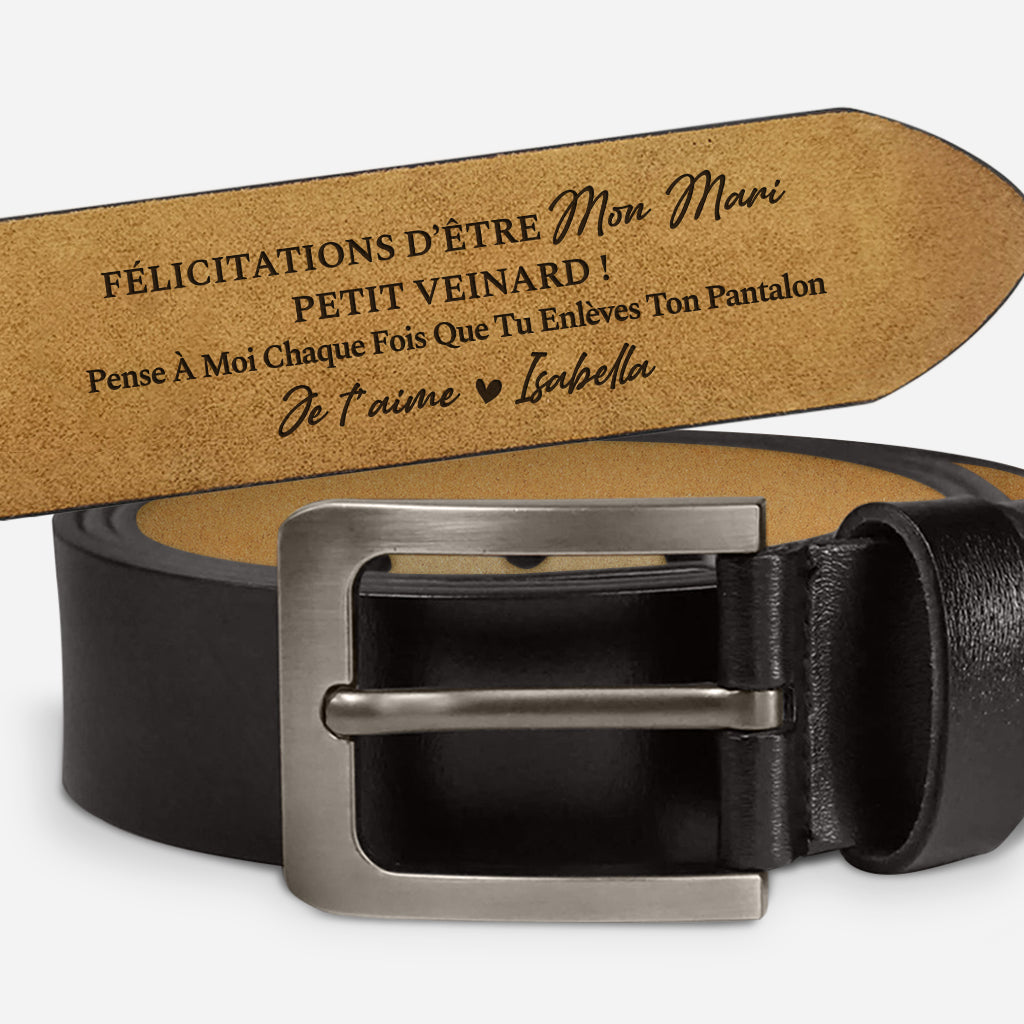 Félicitations d’Être Mon Mari - Ceinture En Cuir Gravée Personnalisée Pour Couple