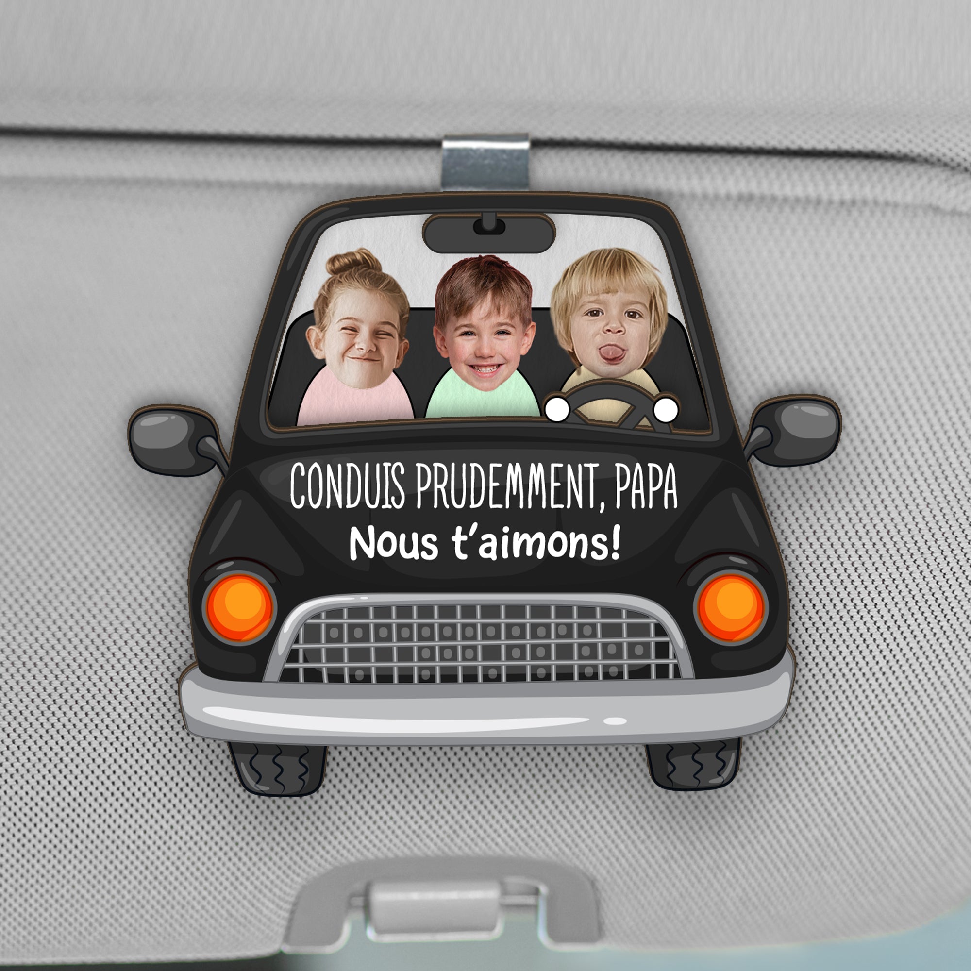4565GFR1 clip pare soleil de voiture personnalise papa conduis prudemment version voiture 4565gtqnb
