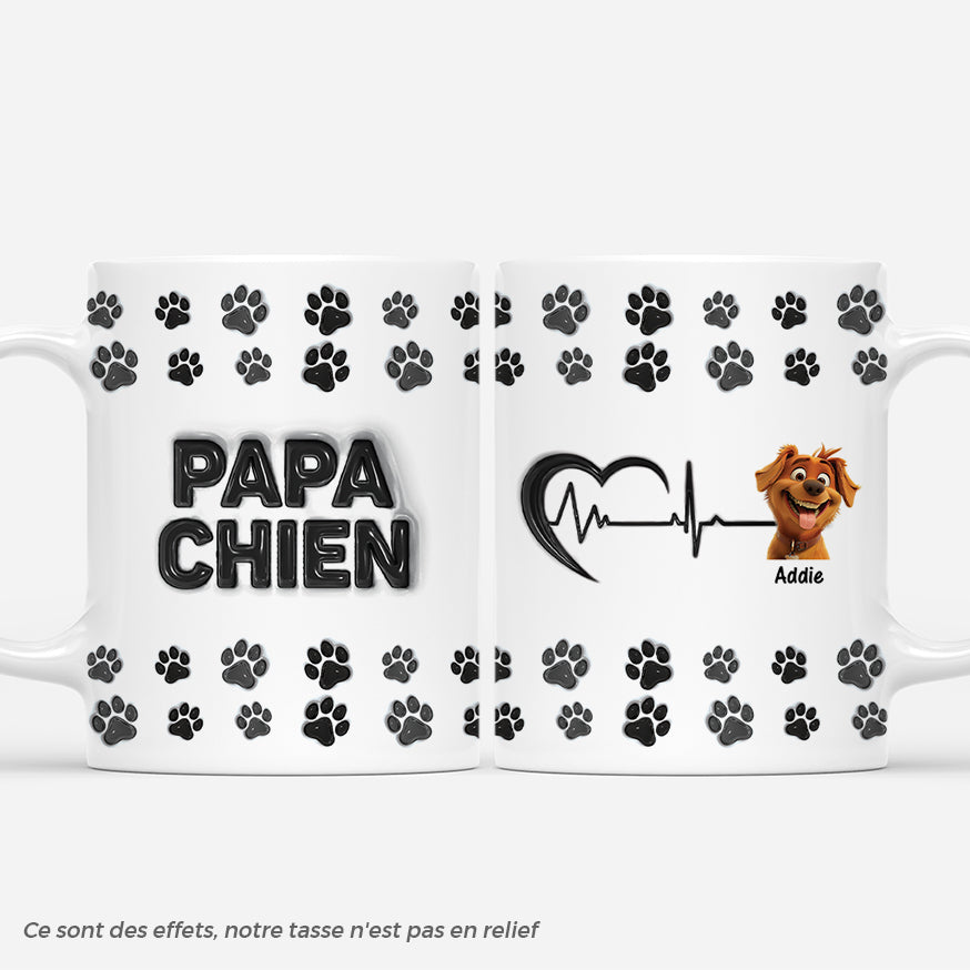 Papa Chien Cœur Version Noir 3D - Mug Pour Amoureux Des Chiens