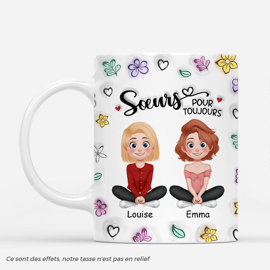 4600MFR1 effet dimpression 3d mug personnalise soeurs  meilleures amies design cartoon floral 4600m3m0f