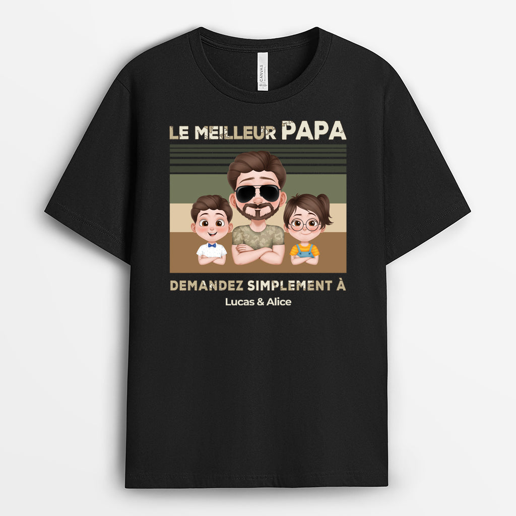 T-shirt Meilleur Papa Militaire Design Cartoon Personnalisé
