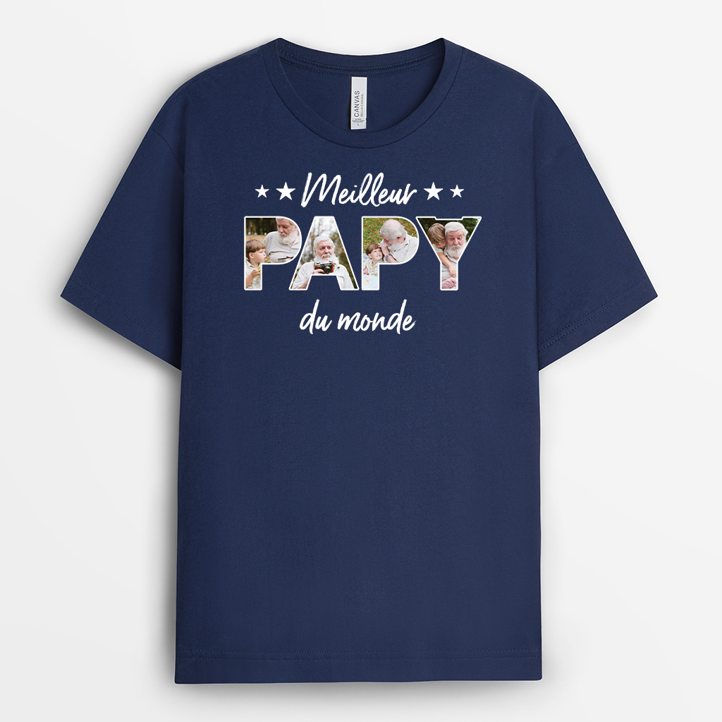 T-shirt Meilleur Papa du Monde Avec Photos Personnalisé Vive La Mode