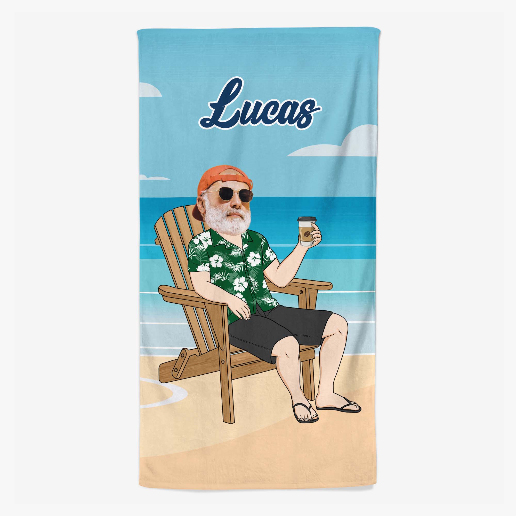 4663BFR1 serviette de plage personnalisee homme relaxant visage 4663b3k5b