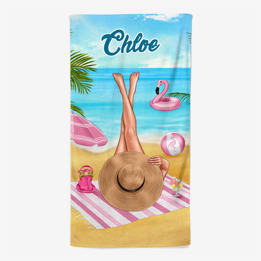 4679BFR1 Serviette De Plage Personnalisee Plage Paille et Parfait