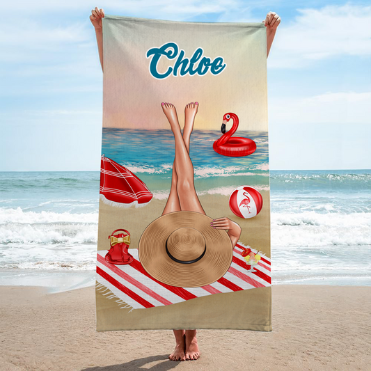4679BFR2 Serviette De Plage Personnalisee Plage Paille et Parfait