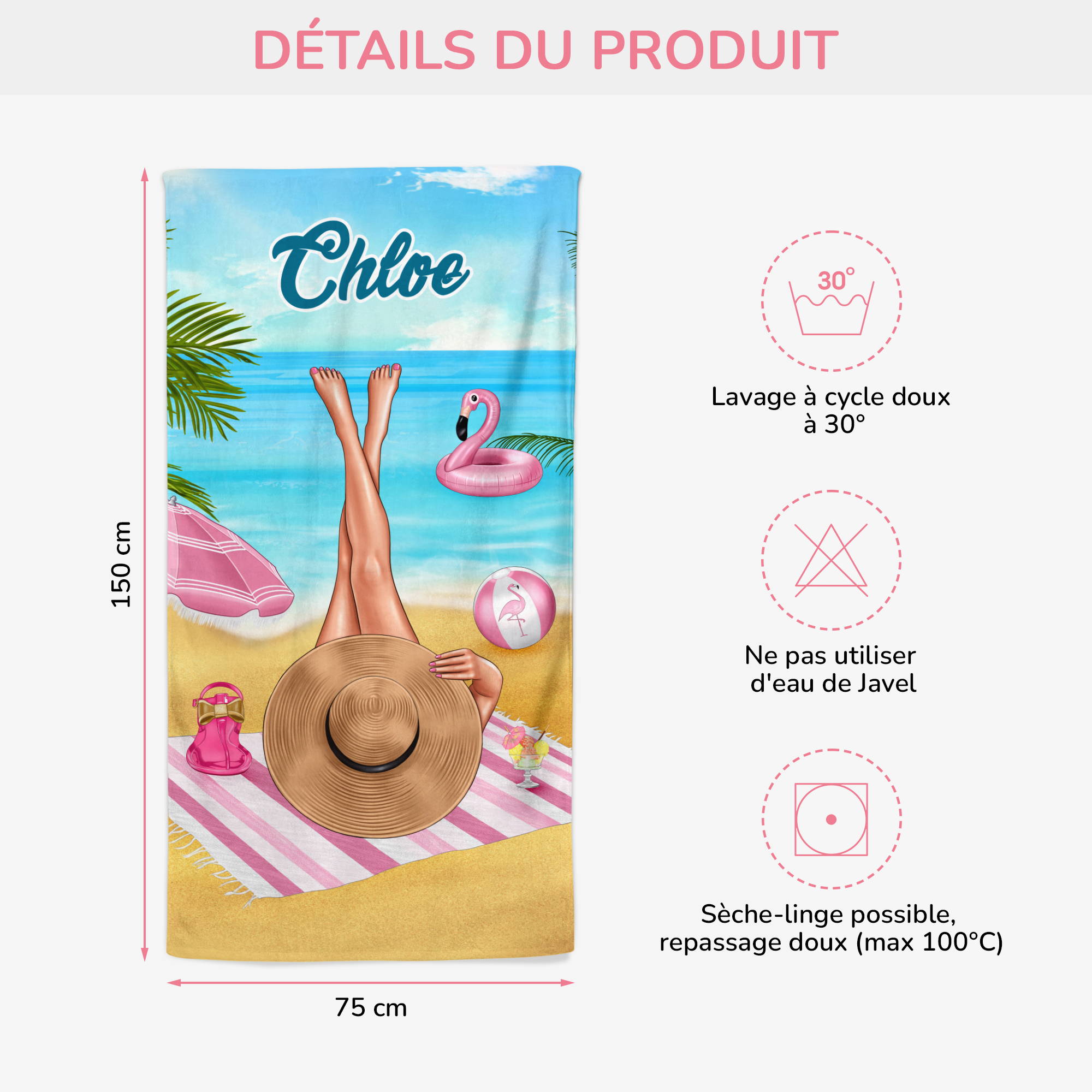 4679BFR3 Serviette De Plage Personnalisee Plage Paille et Parfait