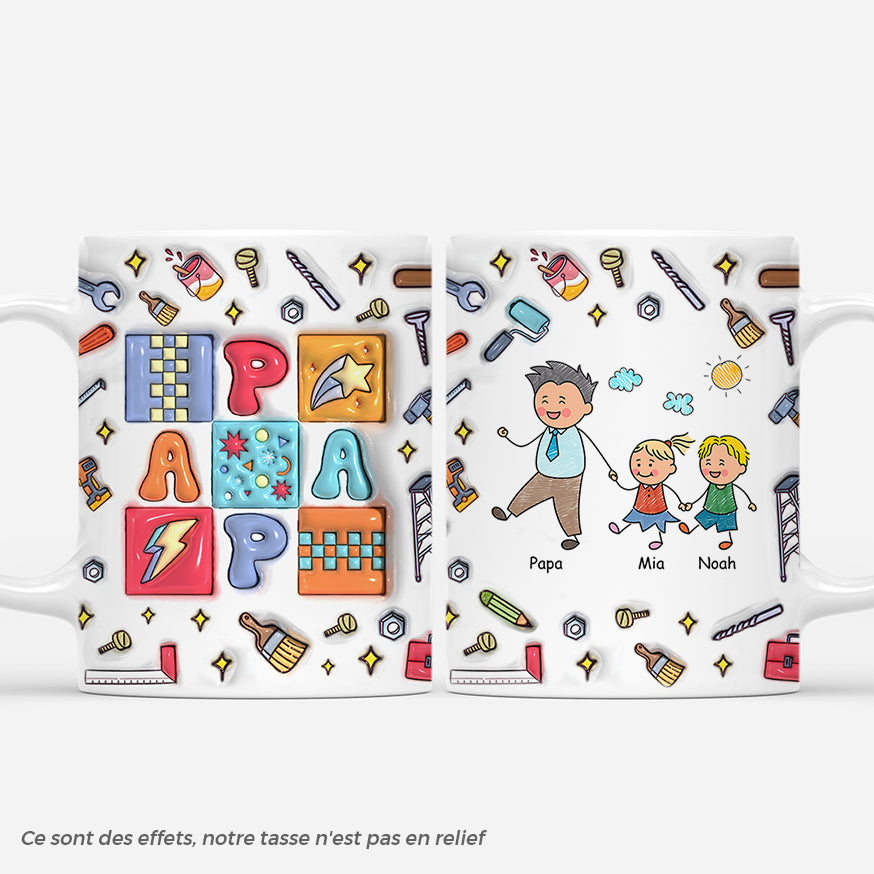 4770MFR1 effet dimpression 3d mug personnalise papa bricoleur dessin crayon version patchwork 4770m