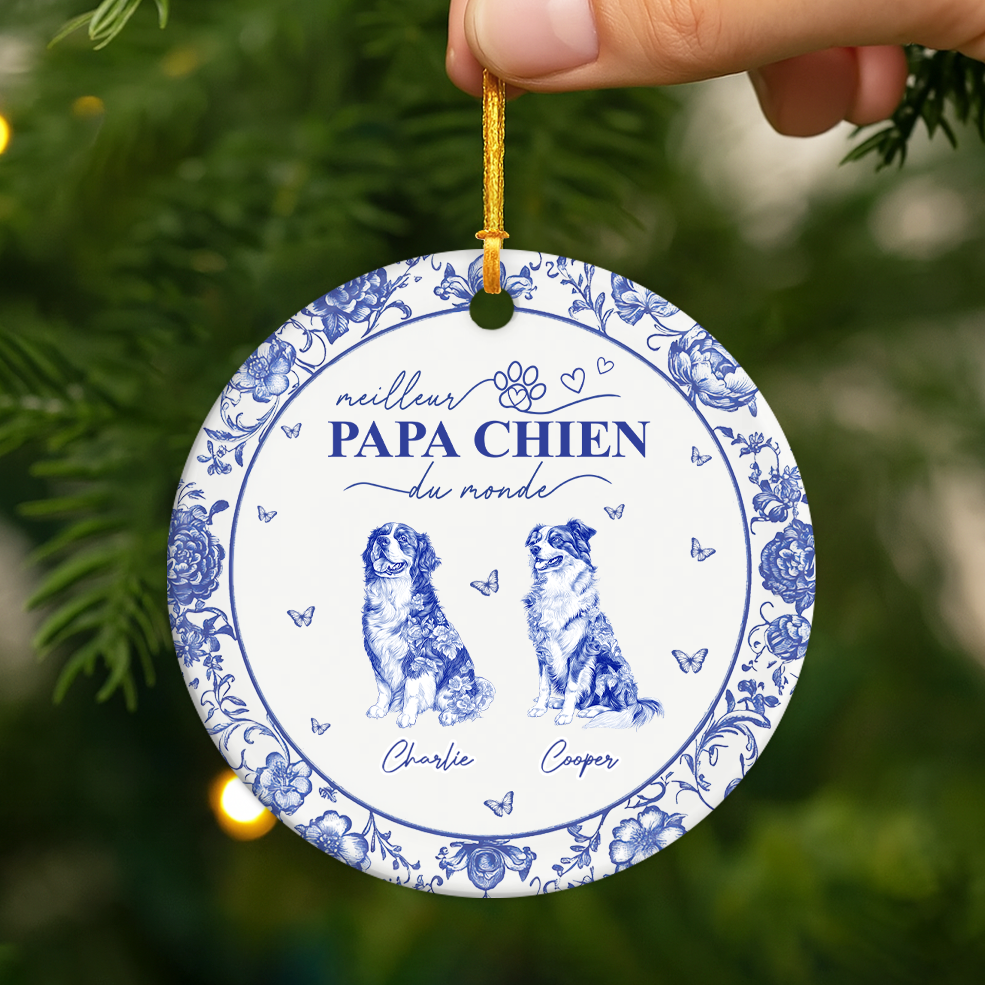 4803FR2 ornement personnalise chien meilleure maman chien style bleu toile 4803