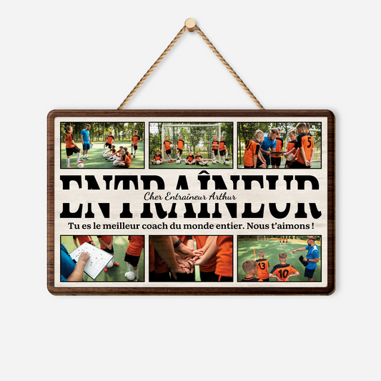 4828QFR1 plaque en bois personnalisee a suspendre avec photos le meilleur coach 4828qkt5b