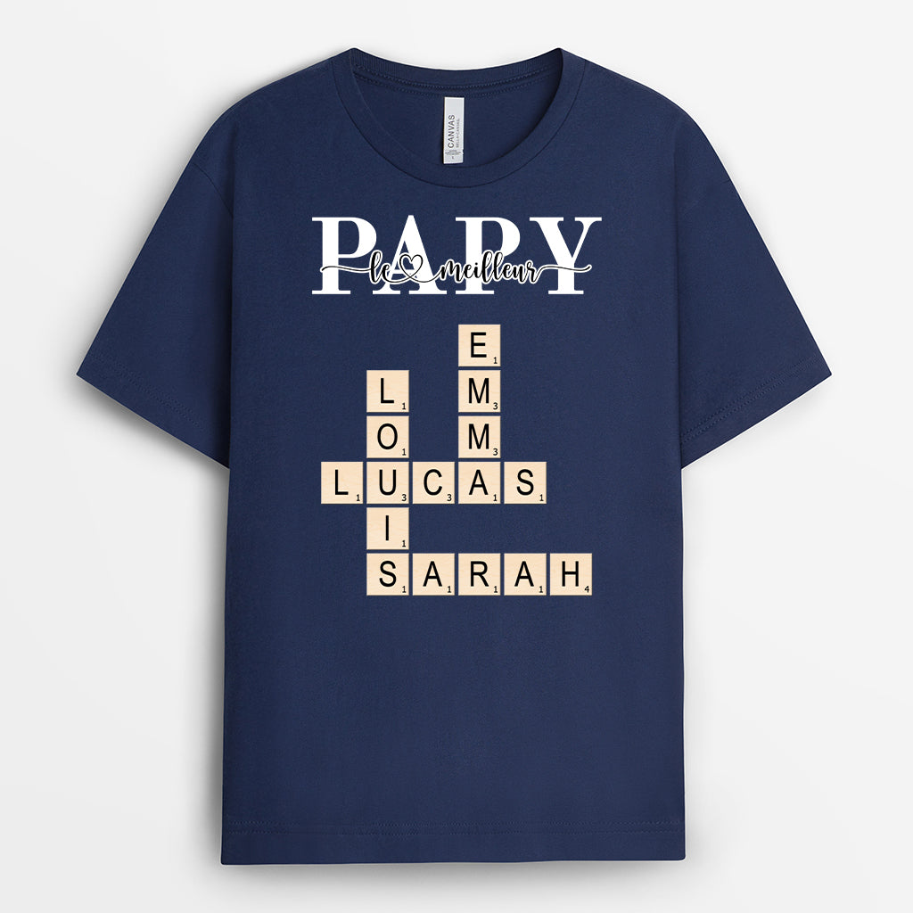 4884AFR2 t shirt personnalise meilleur papa couleur fonce cadeau mots croises 4884akm5b