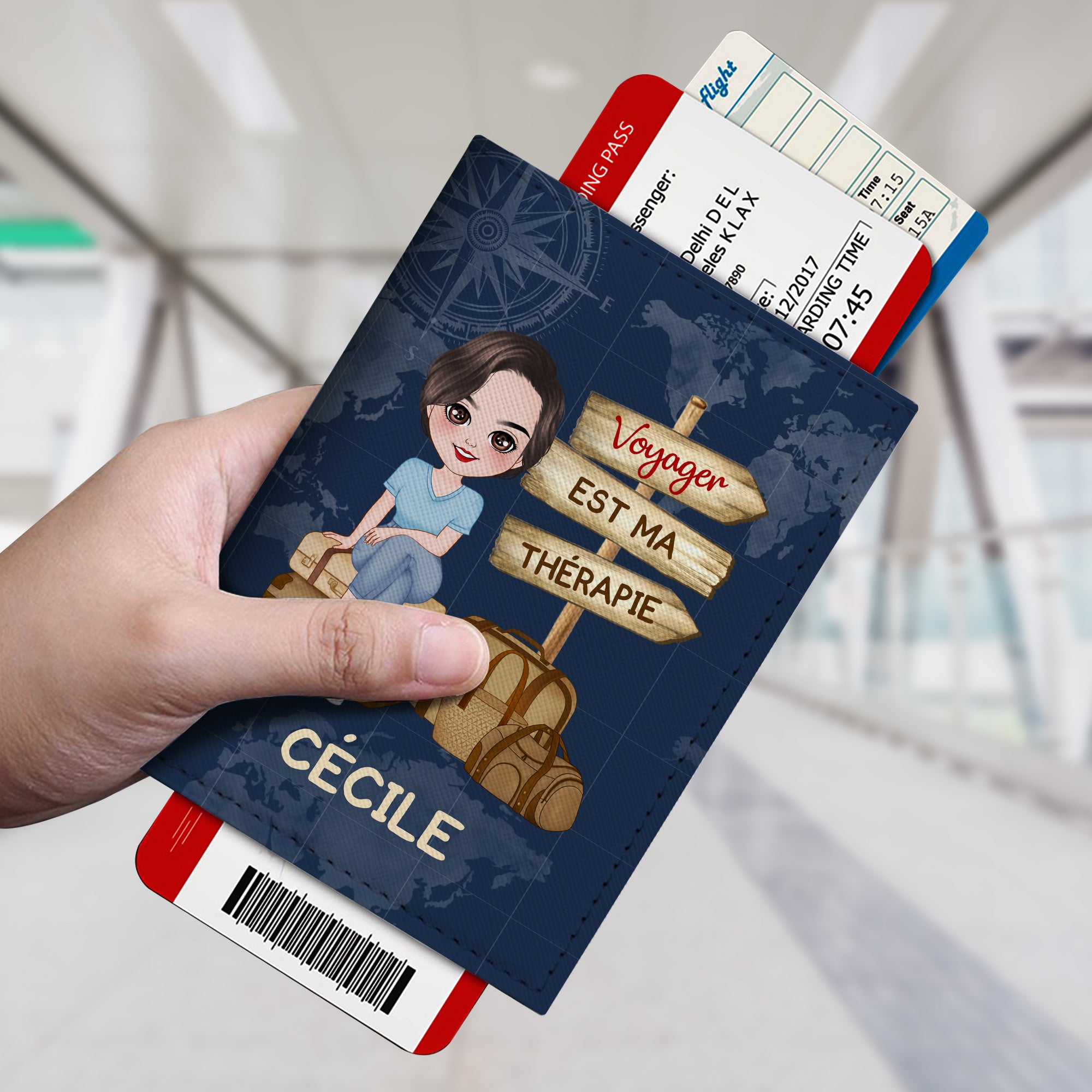 4942OFR2 porte passeport personnalise pour femme voyager est ma therapie 4942o