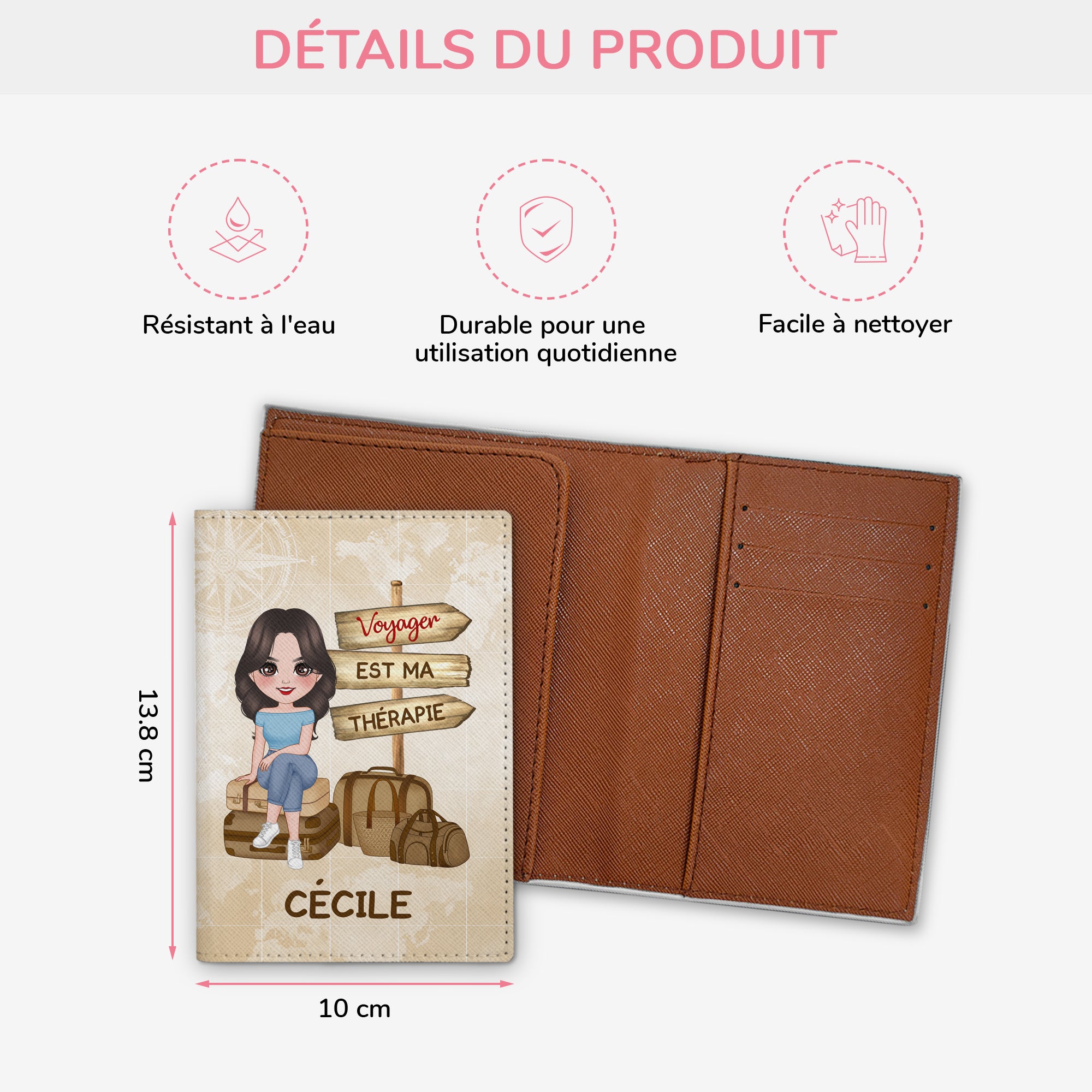 4942OFR3 porte passeport personnalise pour femme voyager est ma therapie 4942o