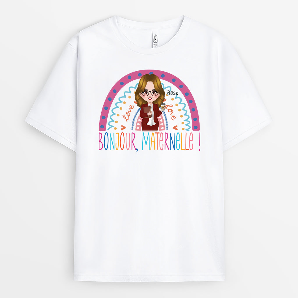 4983AFR1 t shirt personnalise maitresse bonjour lecole maternelle 4983atm0t