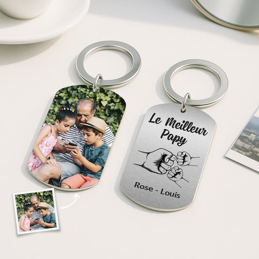 4991JFR2 porte cle aluminium personnalise photo pour meilleur papa 4991j3lnb