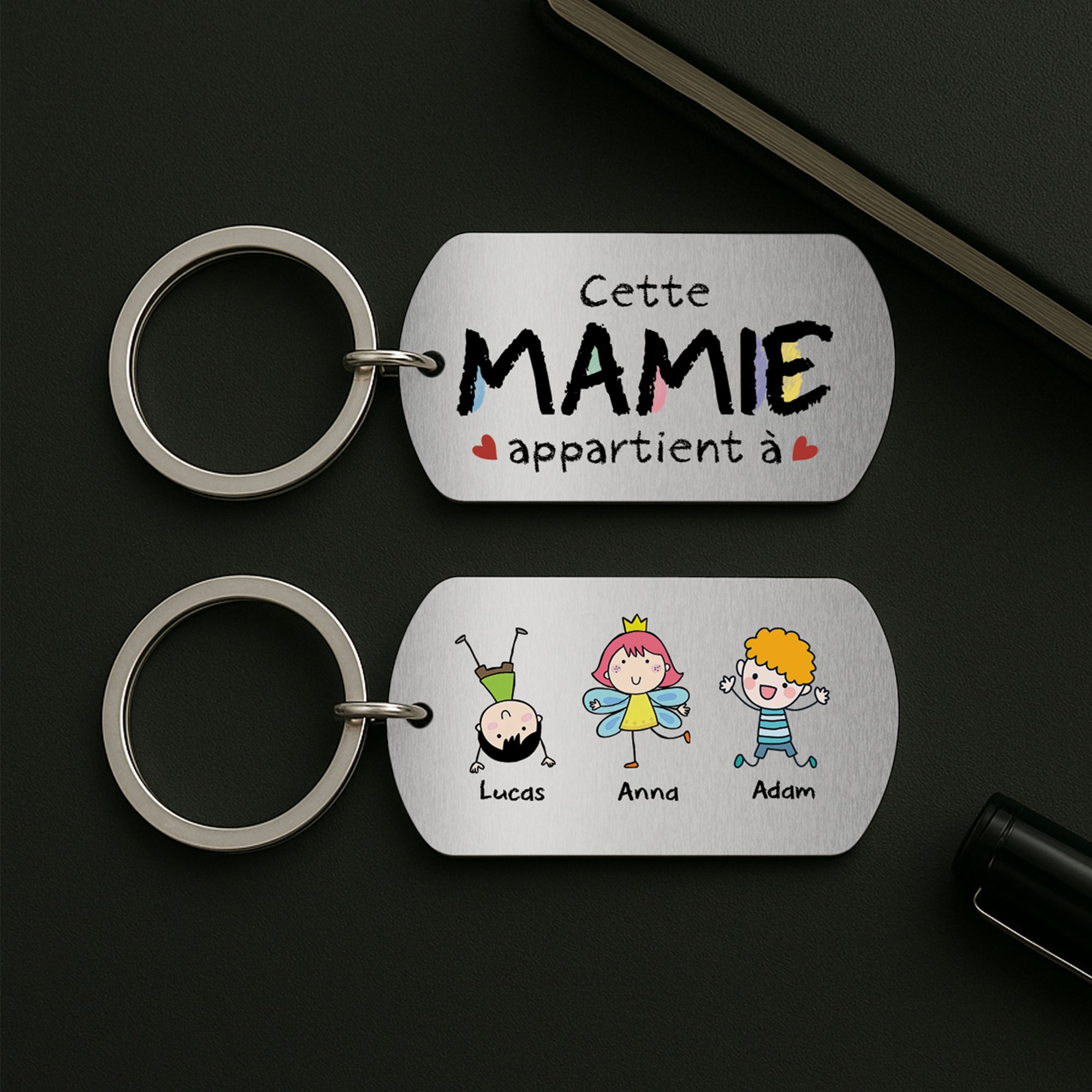 5024JFR2 porte cle aluminium personnalise ce papa appartient a bonhommes allumettes 5024j6hnb