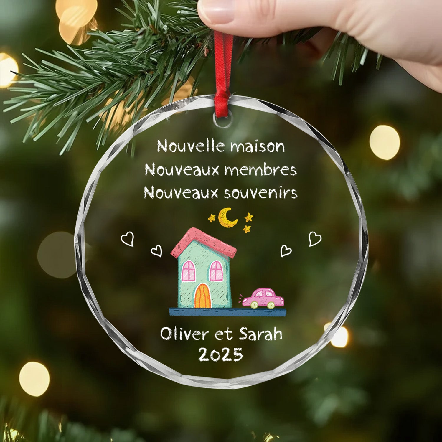 5038OFR2 ornement en verre personnalise couple nouvelle maison coloree 5038otlng
