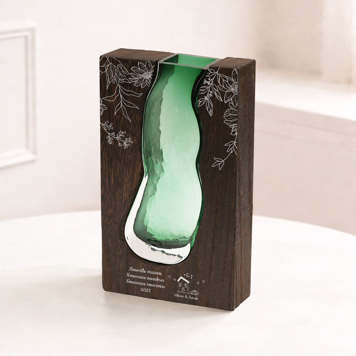 5039AFR2 cadeau nouvelle maison couple vase personnalise en verre avec support en bois 5039aotfng