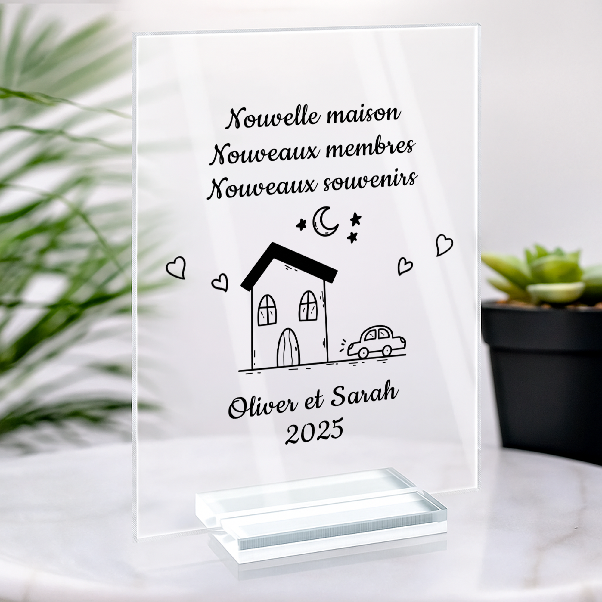 5039RFR2 plaque en acrylique personnalisee pour couple nouvelle maison dessin crayon 5039rtnng