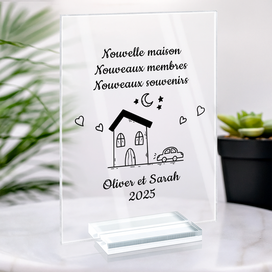 5039RFR2 plaque en acrylique personnalisee pour couple nouvelle maison dessin crayon 5039rtnng