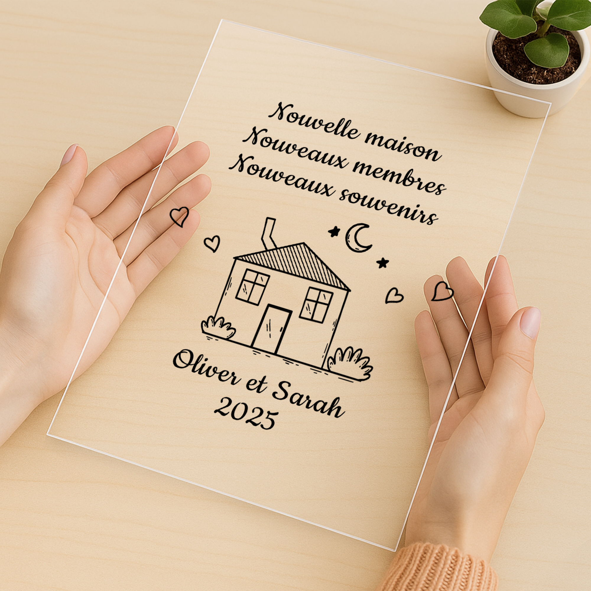 5039RFR3 plaque en acrylique personnalisee pour couple nouvelle maison dessin crayon 5039rtnng