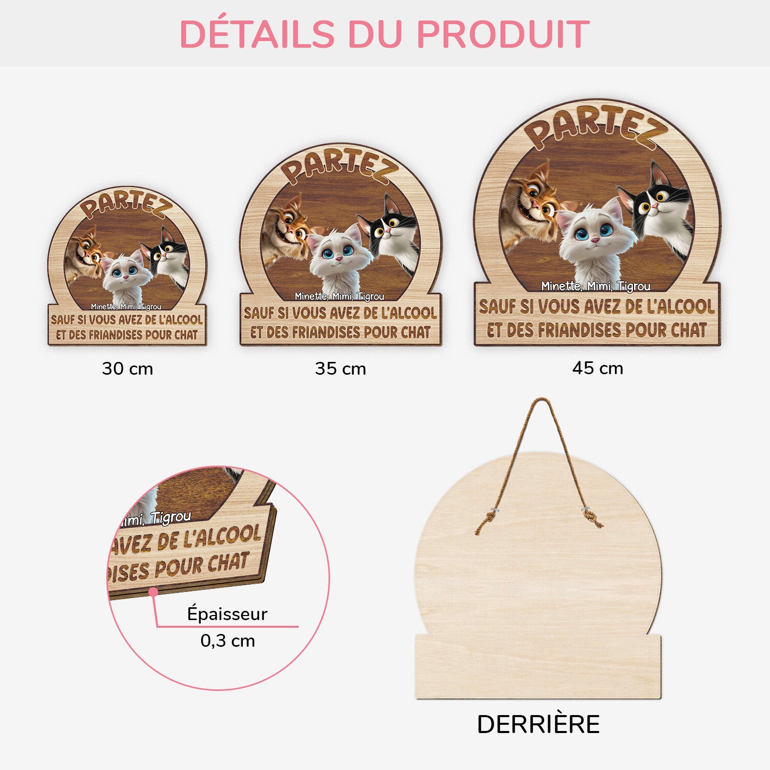 5044QFR3 plaque en bois personnalisee avec chat a suspendre partez sauf si 5044q8ymd