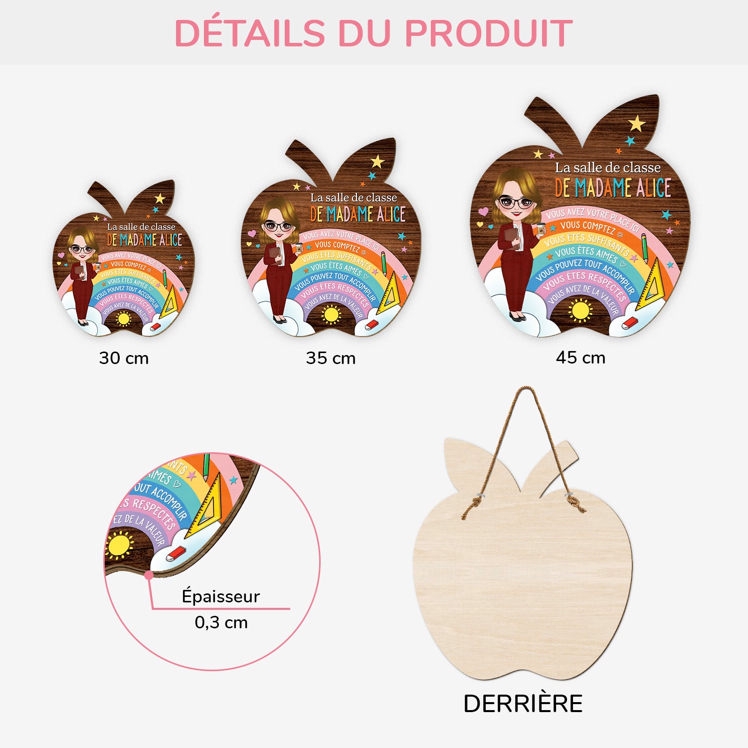 5053QFR3 plaque en bois personnalisee pour maitresse a suspendre la salle de classe 5053qt6mt