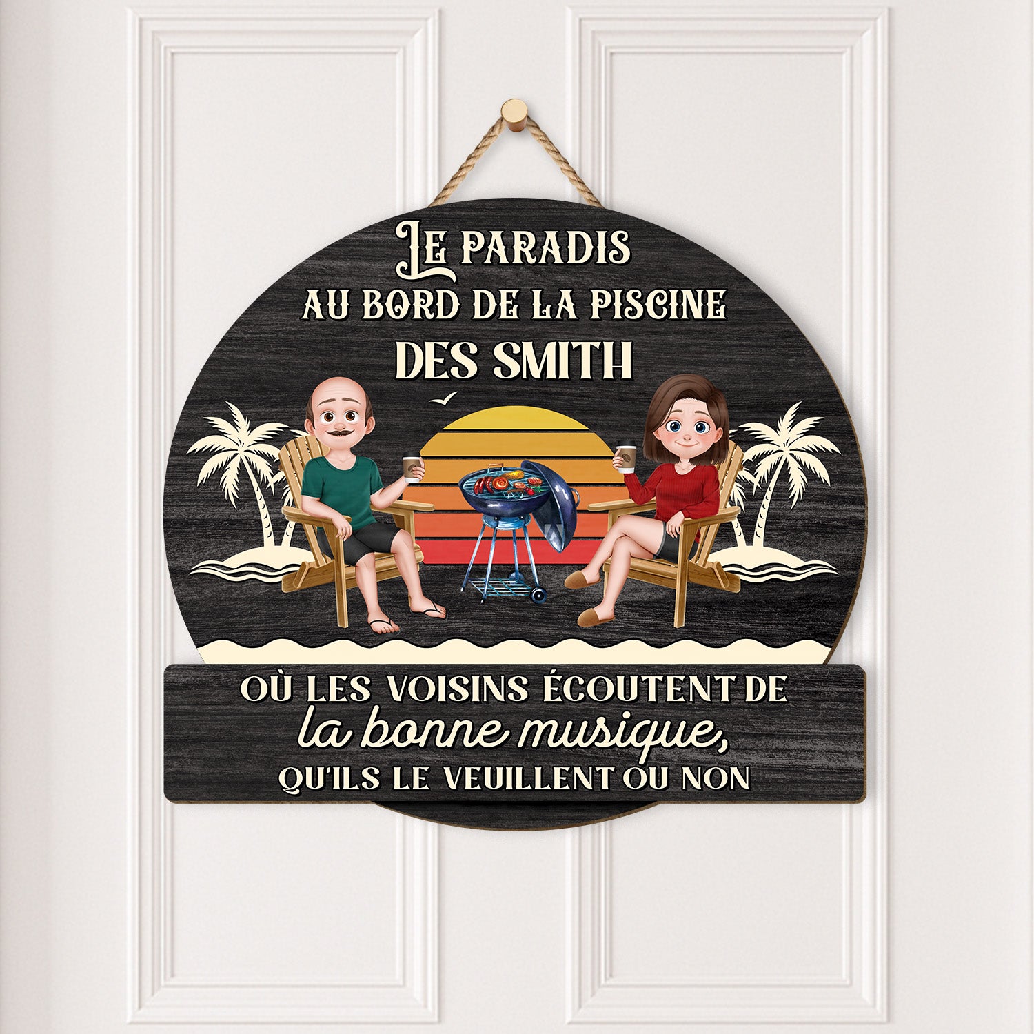 5054QFR2 plaque en bois personnalisee pour couple a suspendre le paradis 5054qtltg