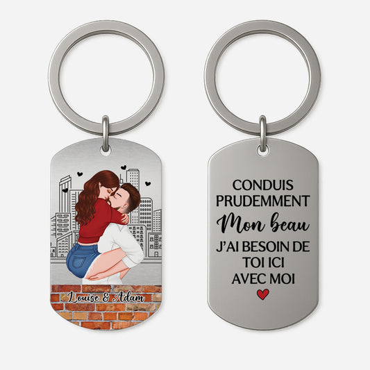 5067JFR1 porte cle aluminium personnalise couple conduis prudemment mon cheri 5067j6mng