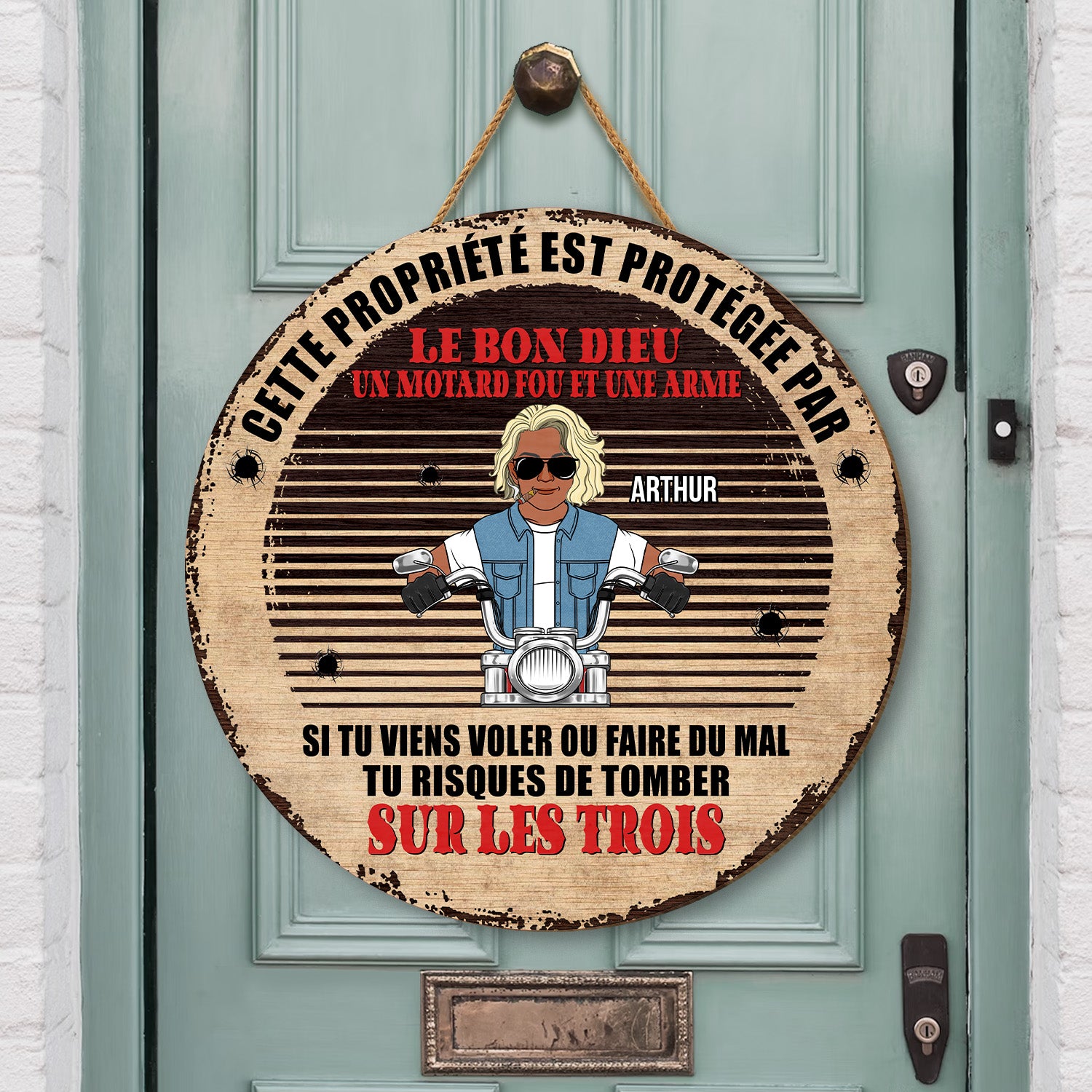 5074QFR2 plaque en bois personnalisee a suspendre le bon dieu 5074qkqmb