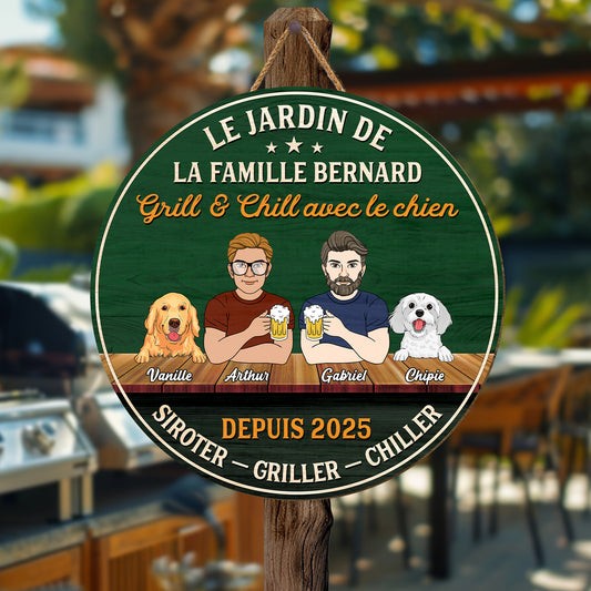 5095QFR2 plaque en bois personnalisee couple a suspendre grill  chill avec les chiens 5095q3hmc