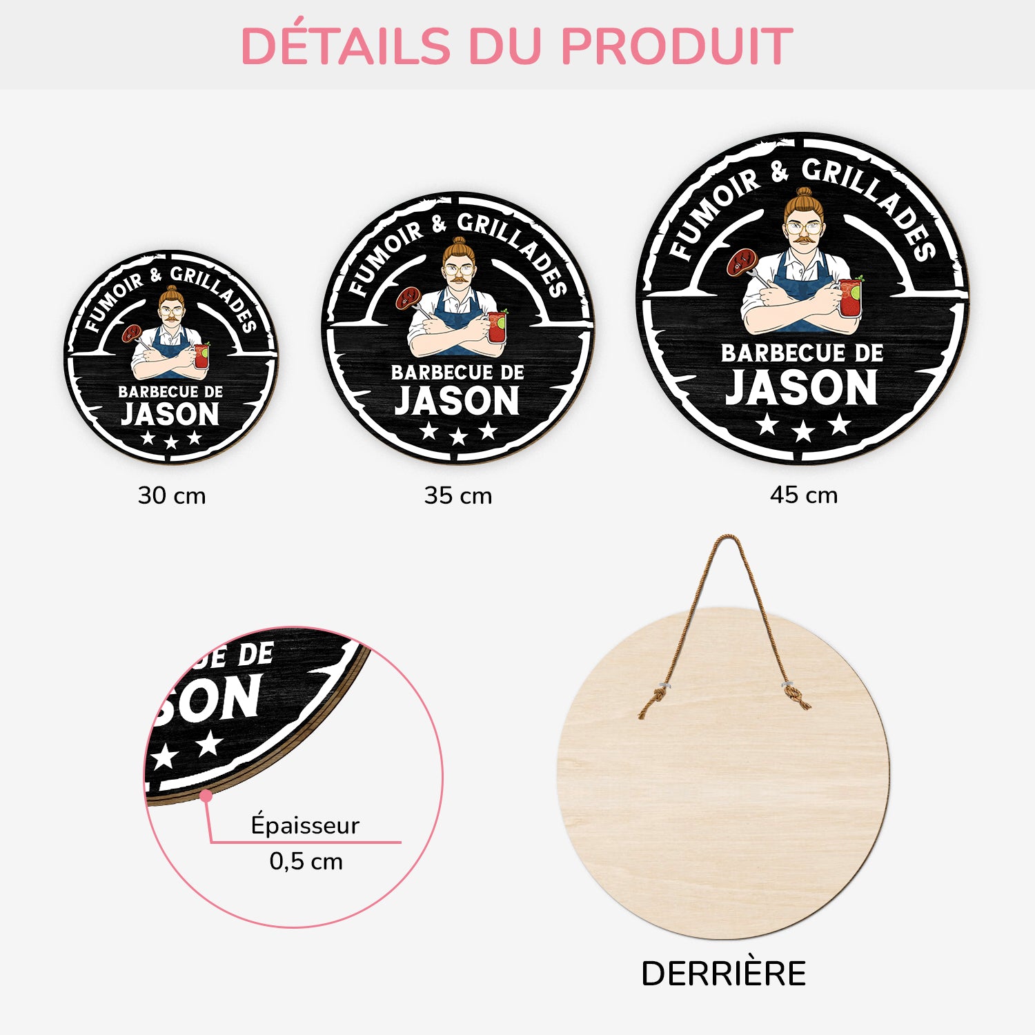 5103QFR3 plaque en bois personnalisee a suspendre fumoir  grillades 5103q