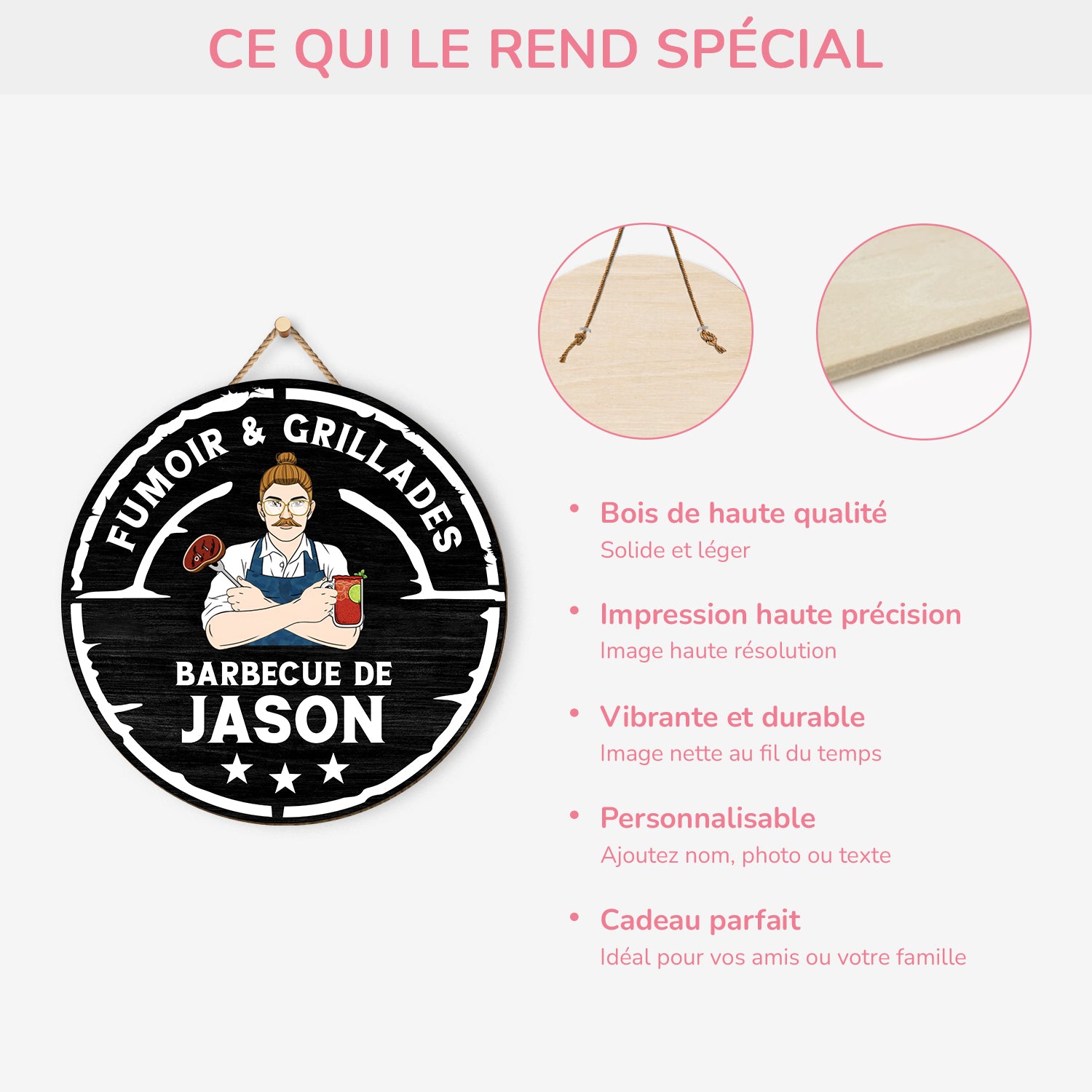 5103QFR4 plaque en bois personnalisee a suspendre fumoir  grillades 5103q