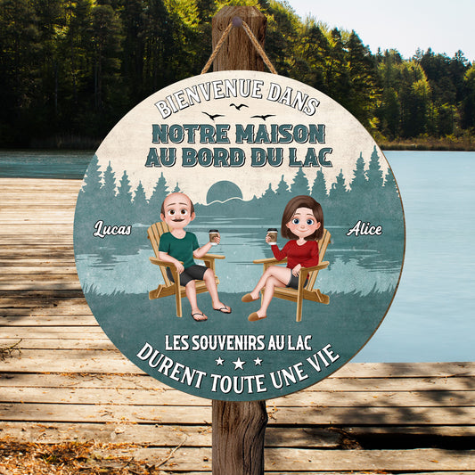5105QFR2 plaque en bois personnalisee a suspendre bienvenue dans notre maison au bord du lac 5105qtgmi