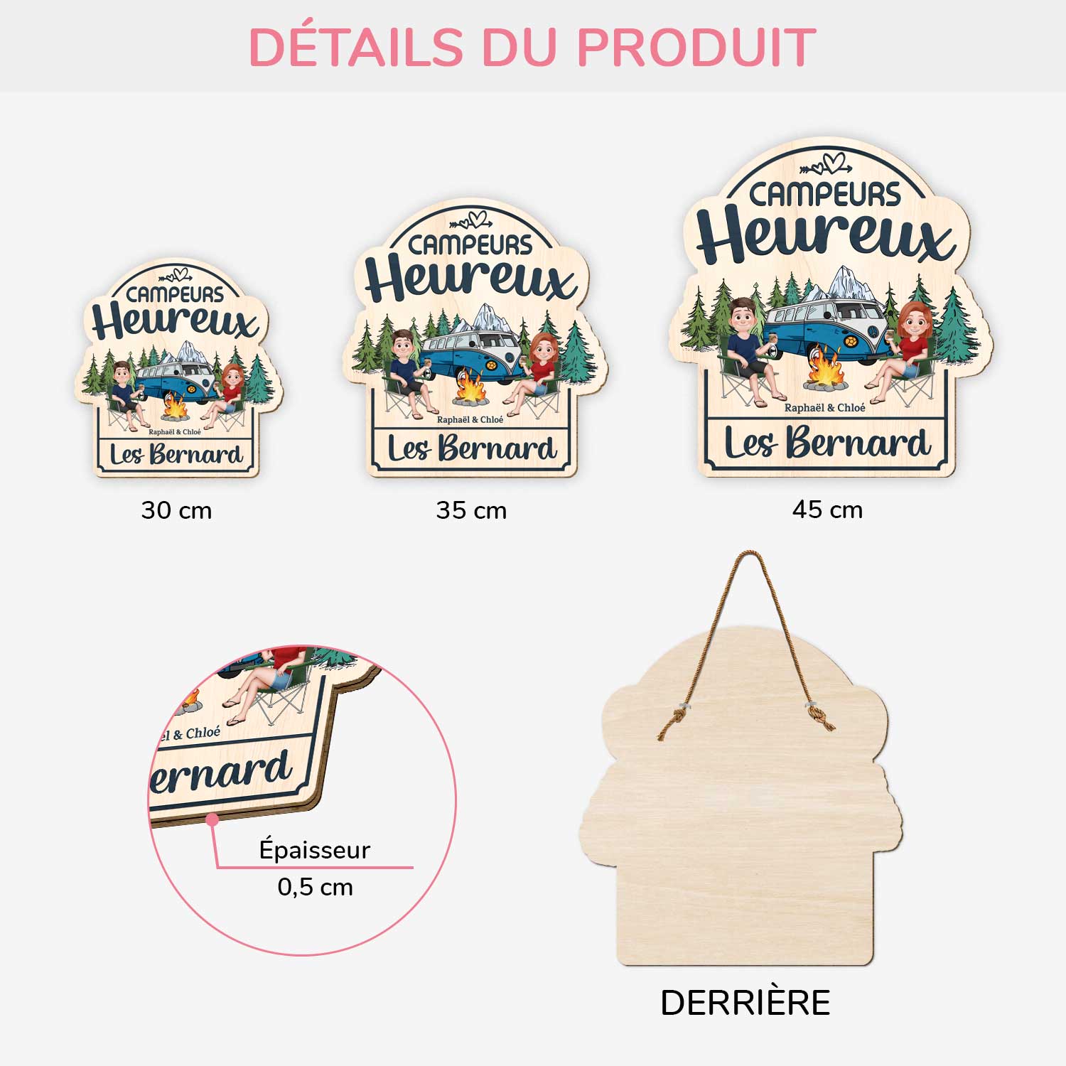 5106QFR3 plaque en bois personnalisee a suspendre campeurs heureux 5106qtkag