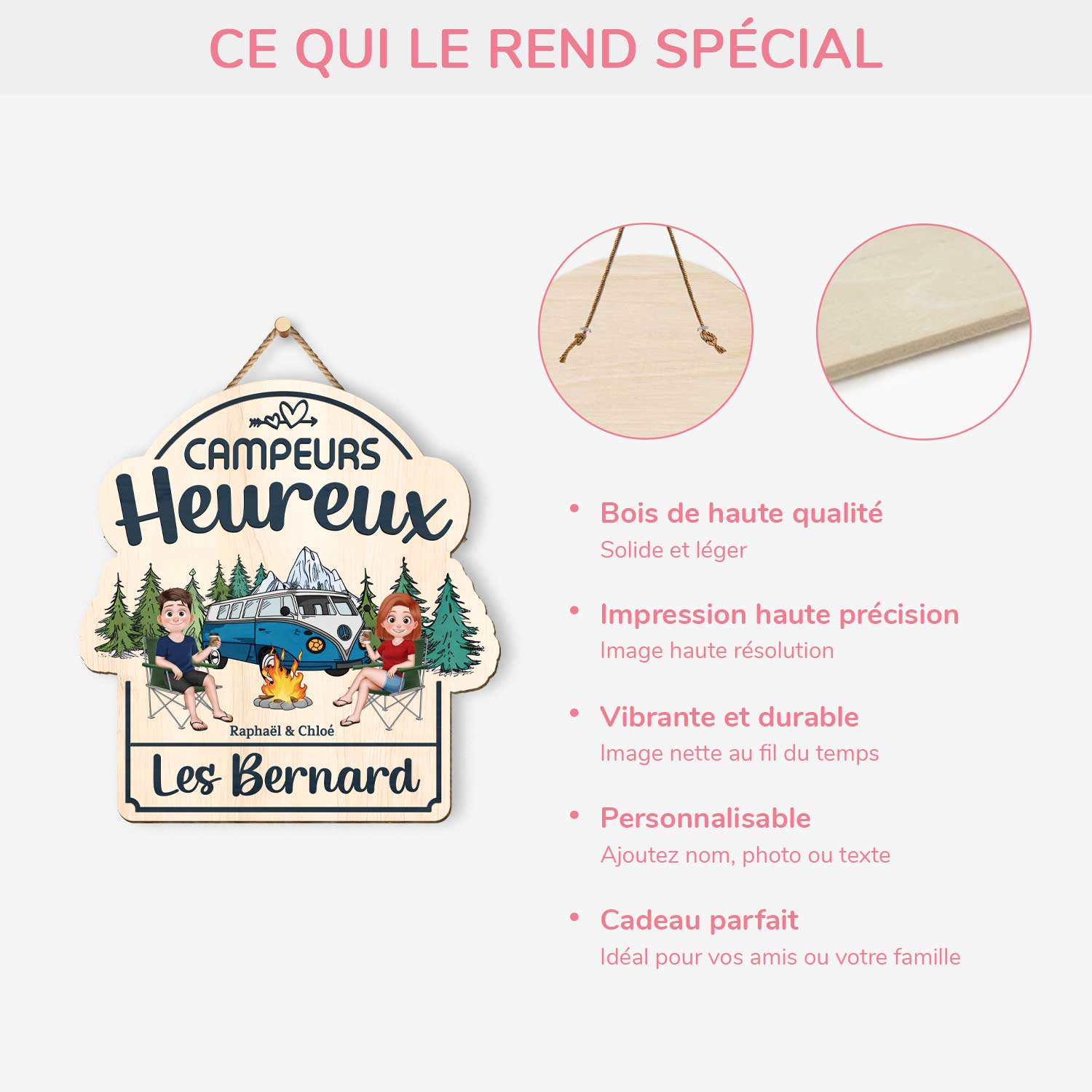 5106QFR4 plaque en bois personnalisee a suspendre campeurs heureux 5106qtkag