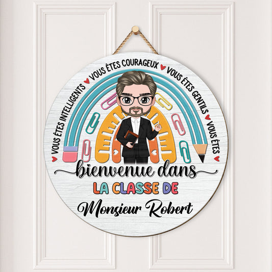 5114QFR2 plaque en bois personnalisee a suspendre bienvenue dans la classe 5114q66mi