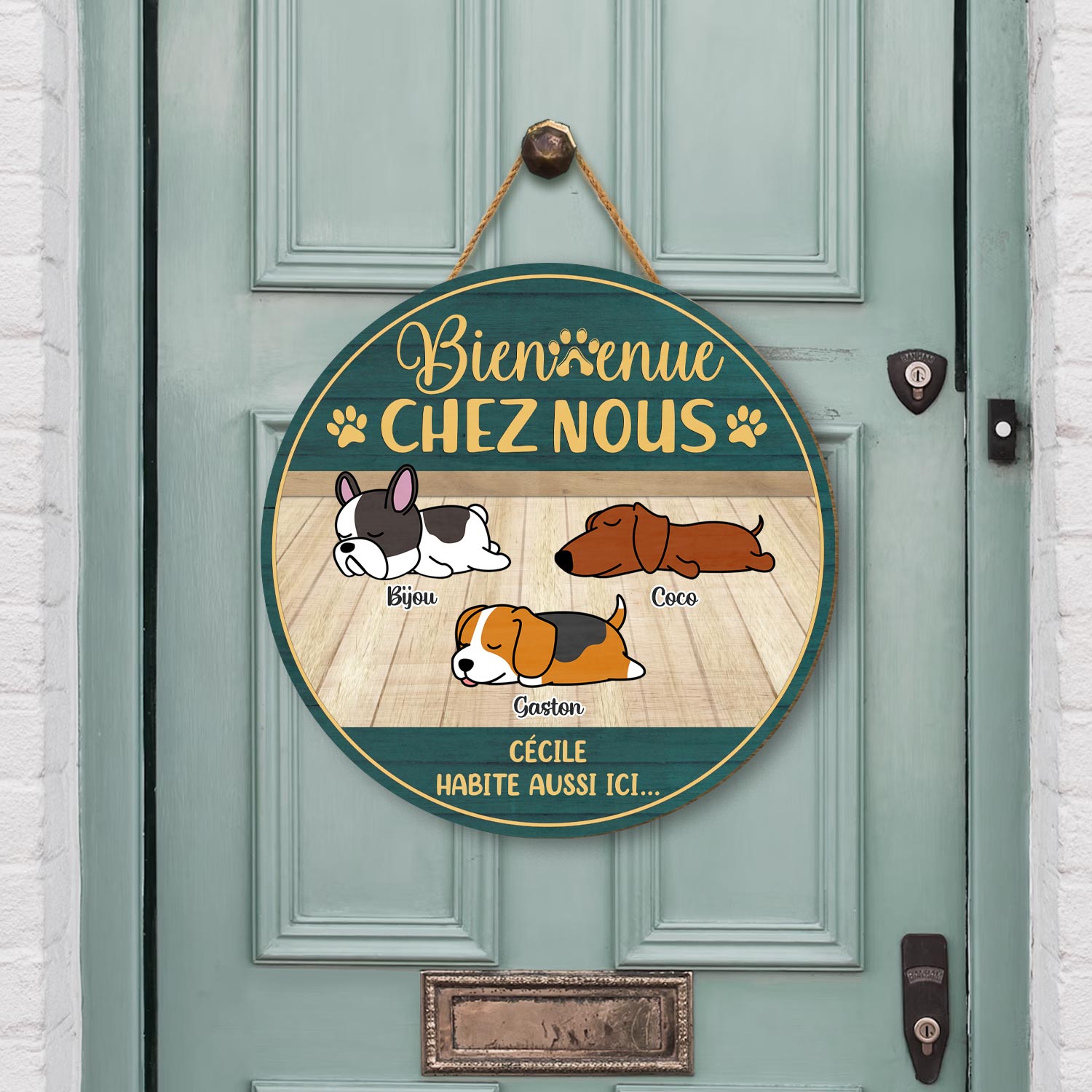 5115QFR2 plaque en bois personnalisee avec chien a suspendre bienvenue chez nous 5115q6yac