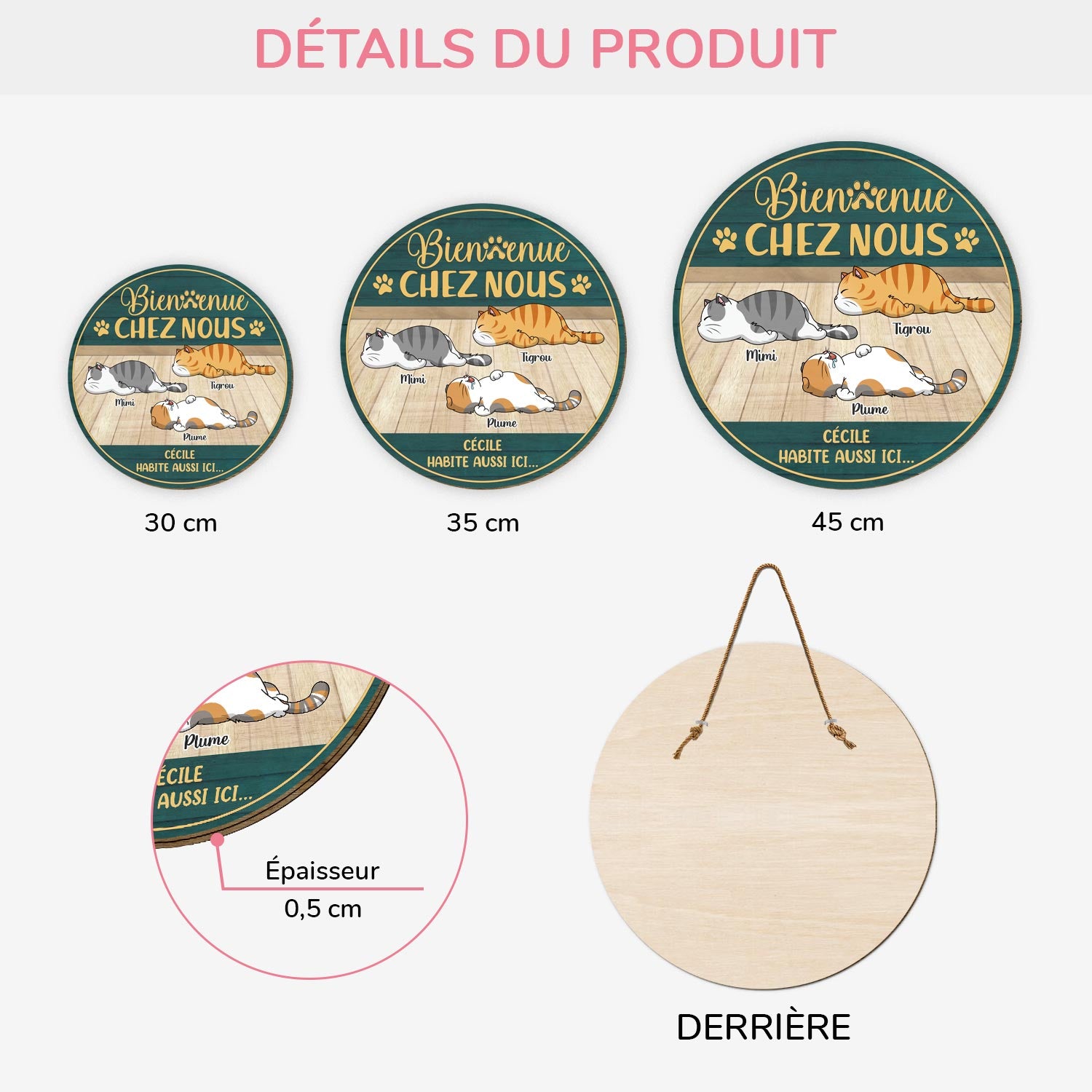 5115QFR3 plaque en bois personnalisee avec chat a suspendre bienvenue chez nous 5115q6yad